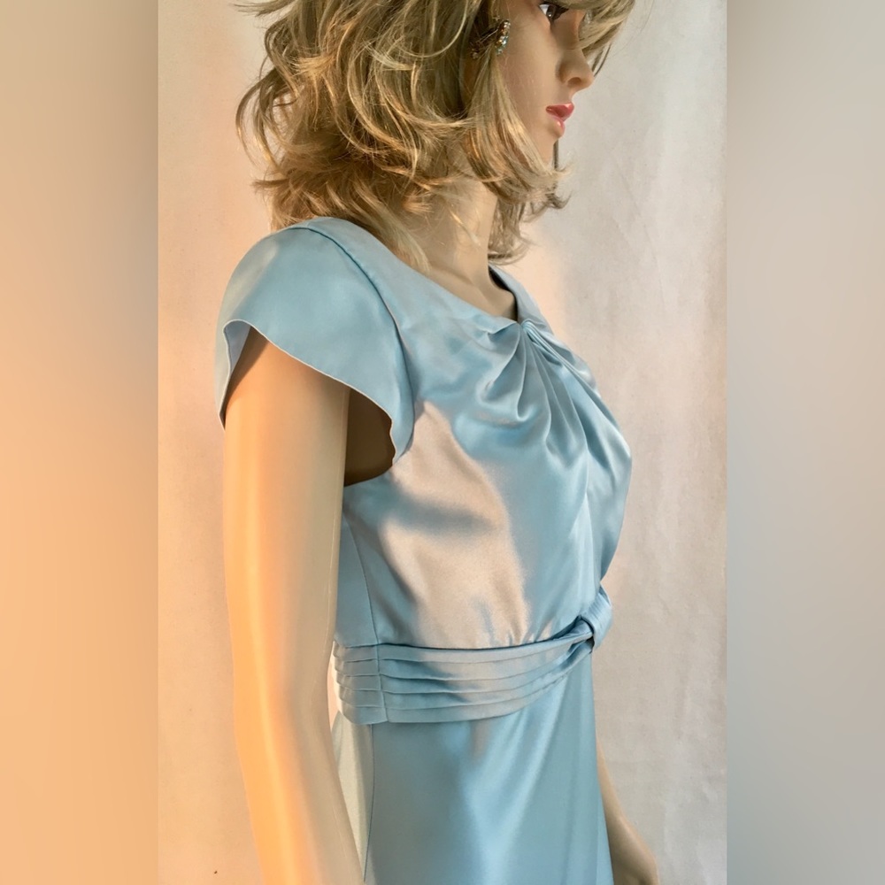 CALVIN KLEIN blue satin short sleeve Scoop neck Vintage slip maxi dress - Picture 3 of 15